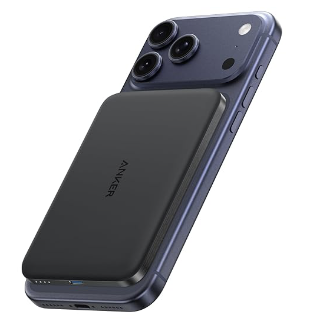 Anker Nano Magnetic Power Bank, 5,000mAh Qi2-Certified 15W Portable Charger | Ultra-Slim Wireless Battery Pack with Ergonomic Design, Compact for Travel, for iPhone 17 / 16 Series and More