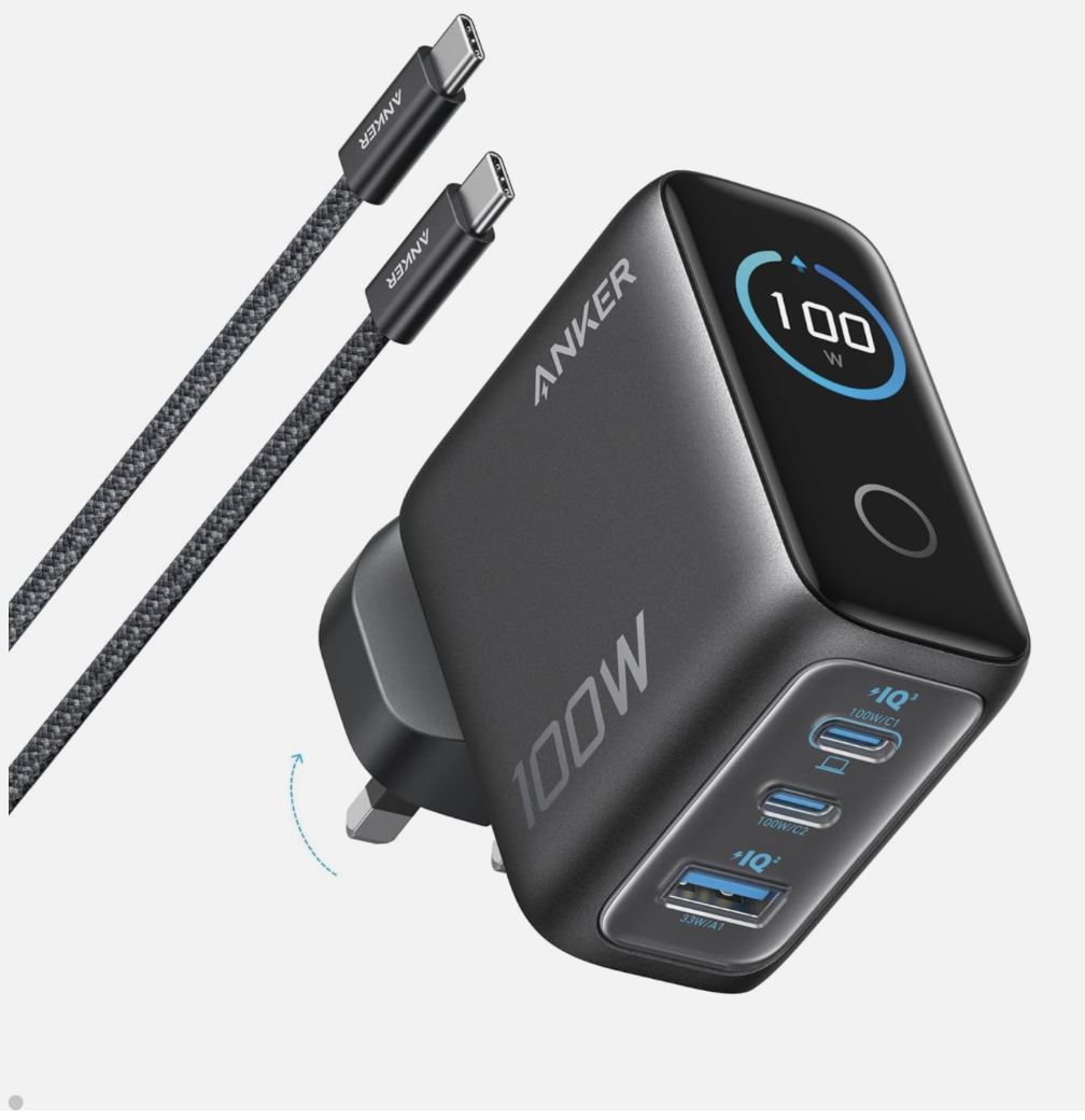 Anker 100W USB C Charger, 3-Port Fast Charger Plug, Ultra-Compact Gan Laptop Cha